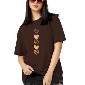 tqh women's casual printed round neck, oversized longline drop shoulder boho style t shirt